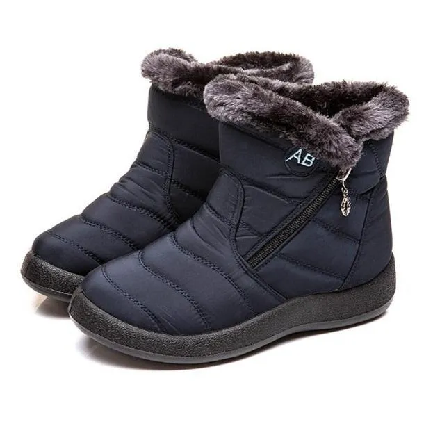 Women's warm lining ankle snow boots waterproof slip on winter booties with zipper