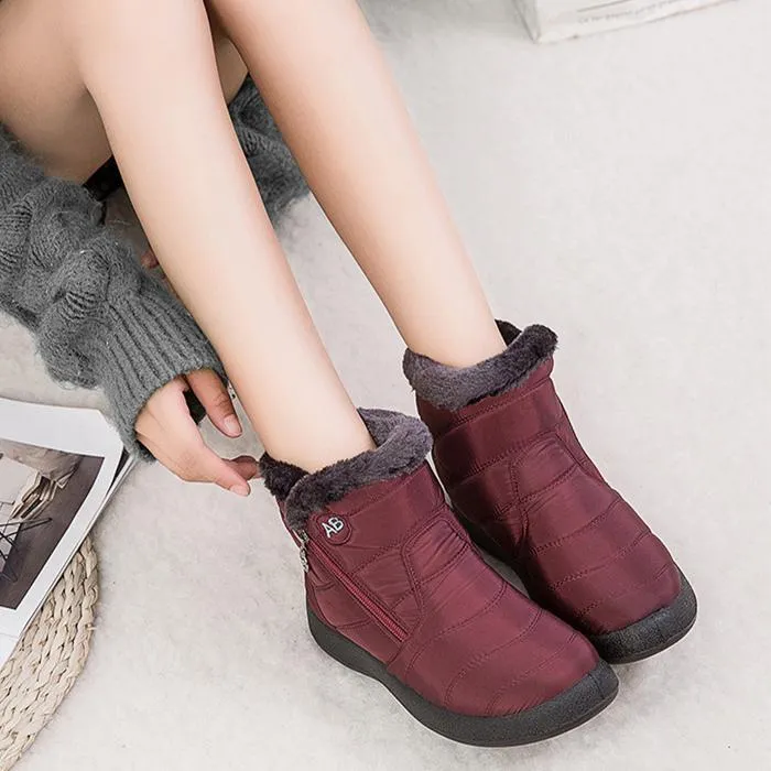 Women's warm lining ankle snow boots waterproof slip on winter booties with zipper