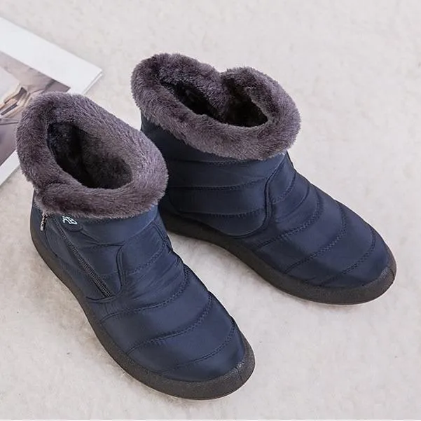 Women's warm lining ankle snow boots waterproof slip on winter booties with zipper