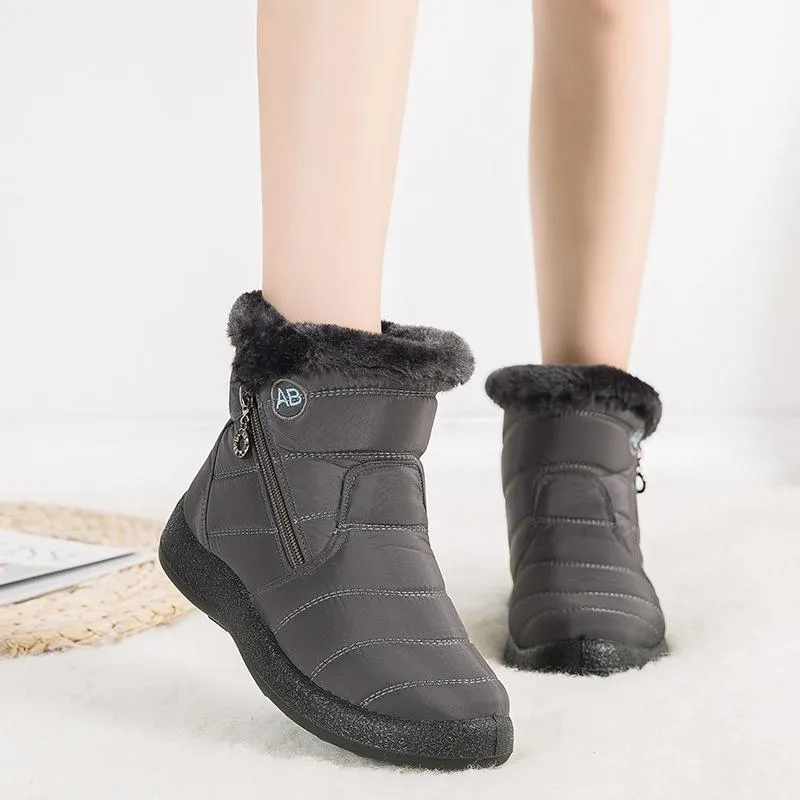 Women's warm lining ankle snow boots waterproof slip on winter booties with zipper