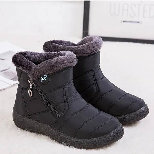 Women's warm lining ankle snow boots waterproof slip on winter booties with zipper