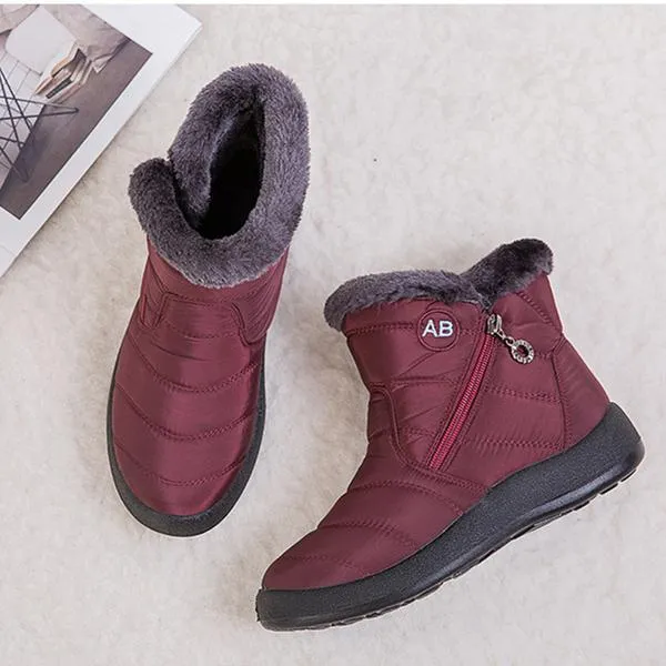 Women's warm lining ankle snow boots waterproof slip on winter booties with zipper