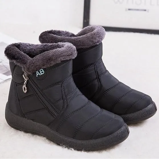 Women's warm lining ankle snow boots waterproof slip on winter booties with zipper
