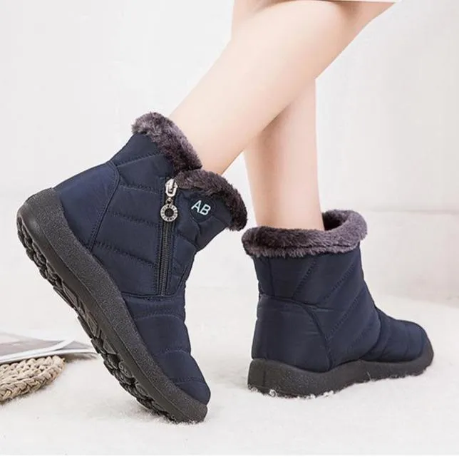 Women's warm lining ankle snow boots waterproof slip on winter booties with zipper