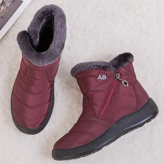 Women's warm lining ankle snow boots waterproof slip on winter booties with zipper