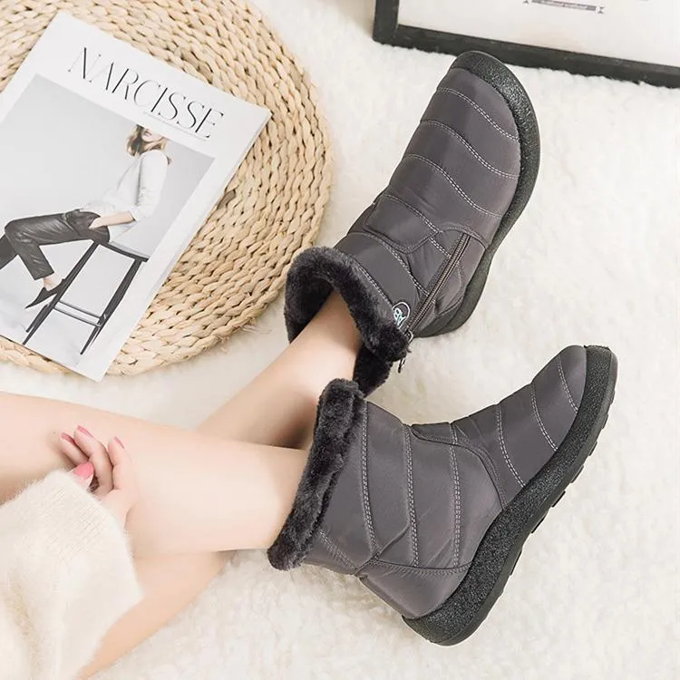 Women's warm lining ankle snow boots waterproof slip on winter booties with zipper