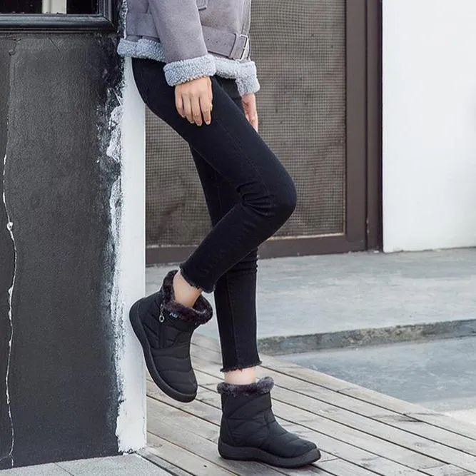Women's warm lining ankle snow boots waterproof slip on winter booties with zipper