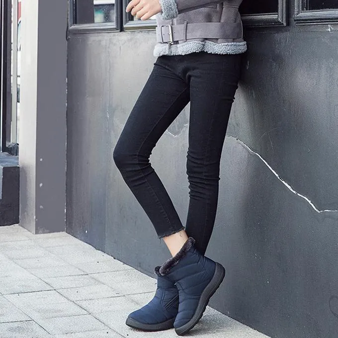 Women's warm lining ankle snow boots waterproof slip on winter booties with zipper