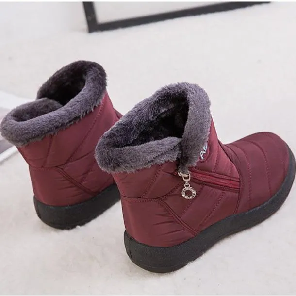 Women's warm lining ankle snow boots waterproof slip on winter booties with zipper