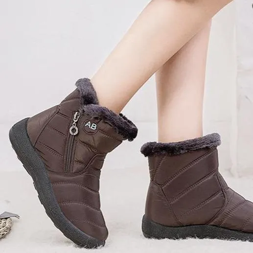 Women's warm lining ankle snow boots waterproof slip on winter booties with zipper