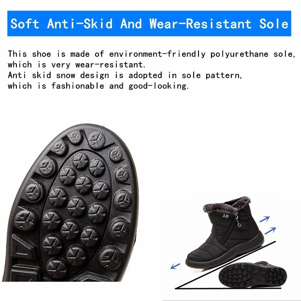 Women's warm lining ankle snow boots waterproof slip on winter booties with zipper