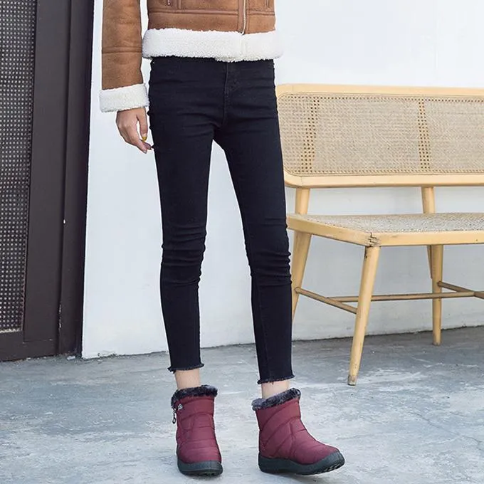 Women's warm lining ankle snow boots waterproof slip on winter booties with zipper