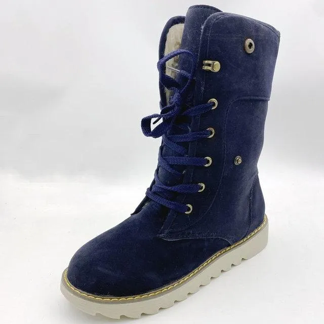 Women's warm plush lining short snow boots front lace antiskid snow boots