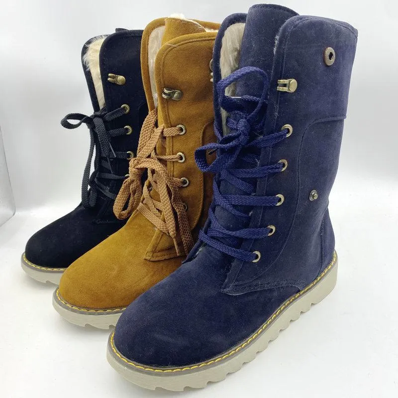 Women's warm plush lining short snow boots front lace antiskid snow boots