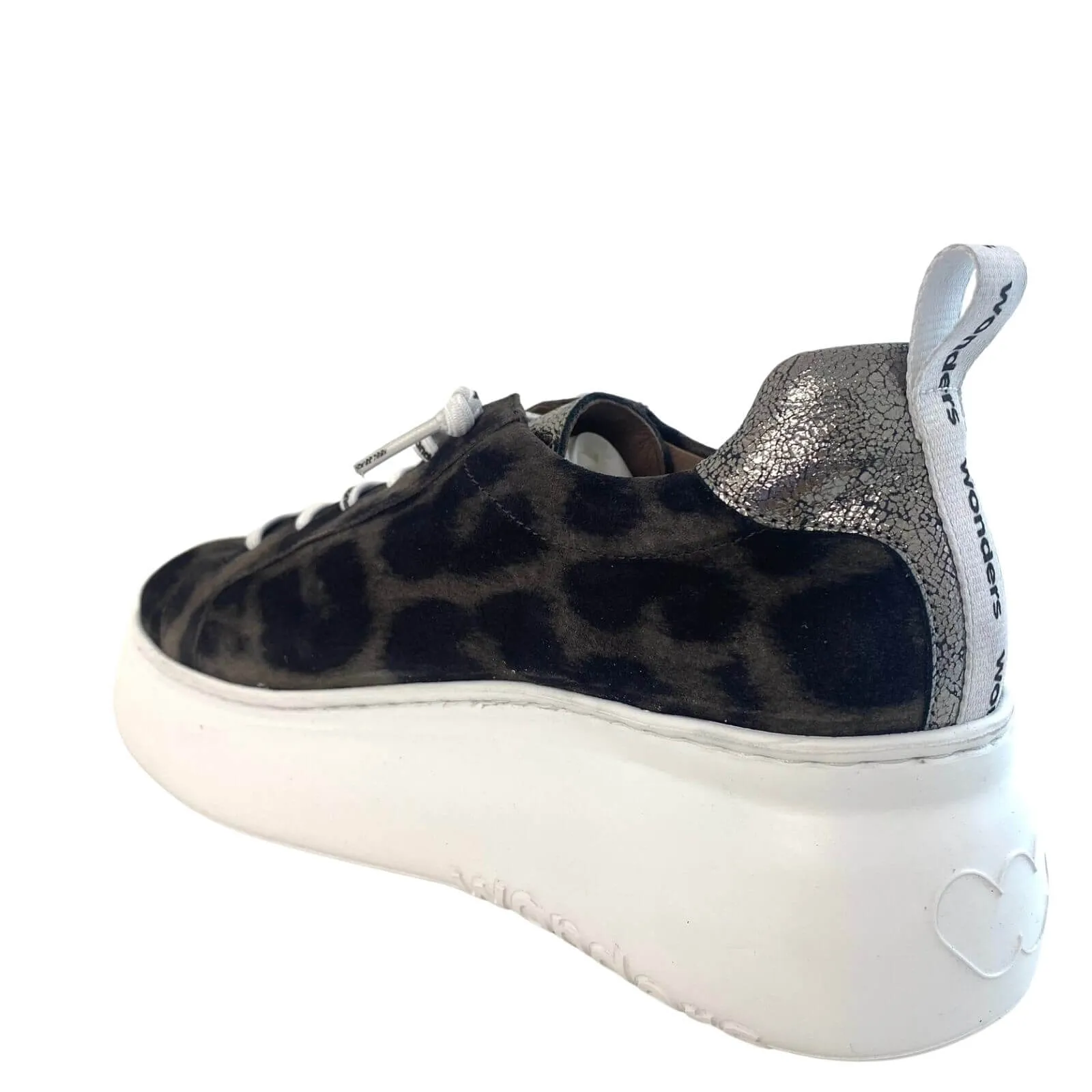 Wonders Grey Leopard Leather Brand Lace Sneakers
