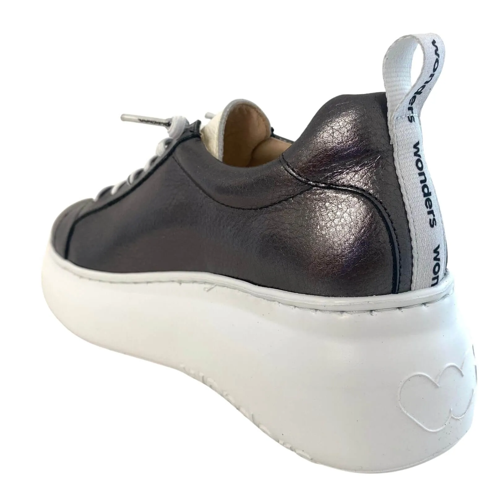 Wonders Pewter Leather Brand Lace Sneakers