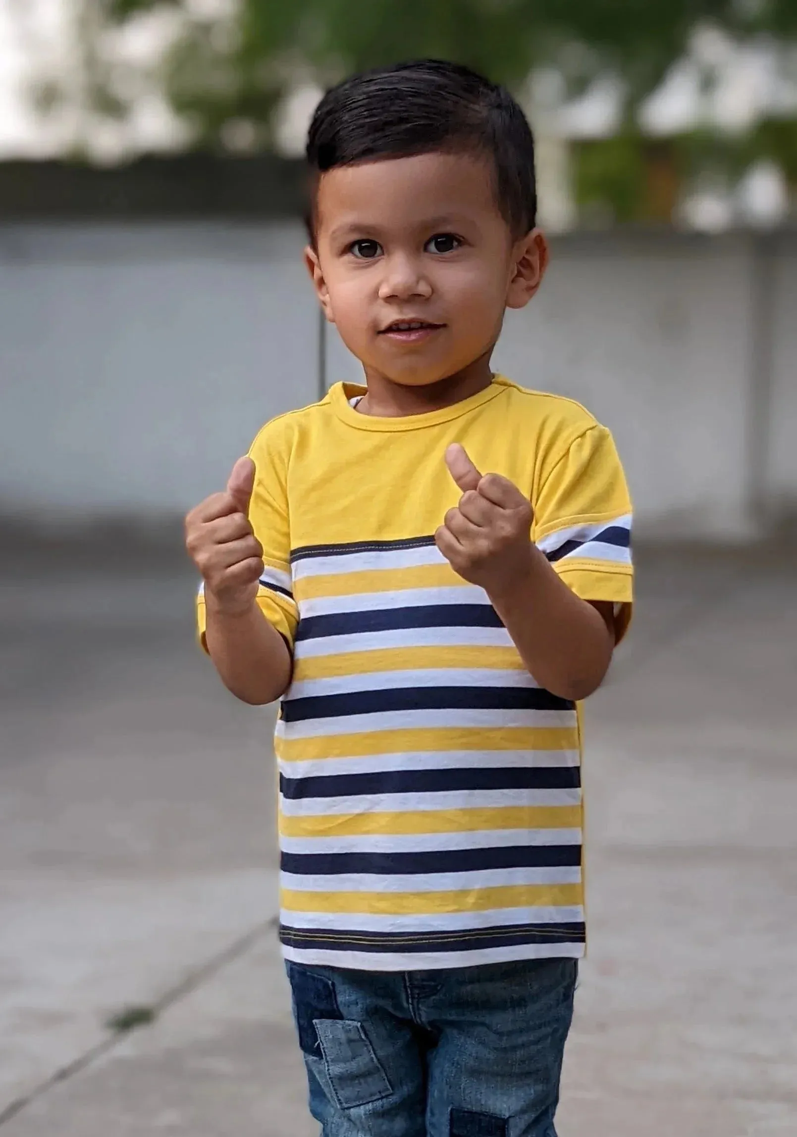 Yellow Patterned Round Neck Cotton T-shirt