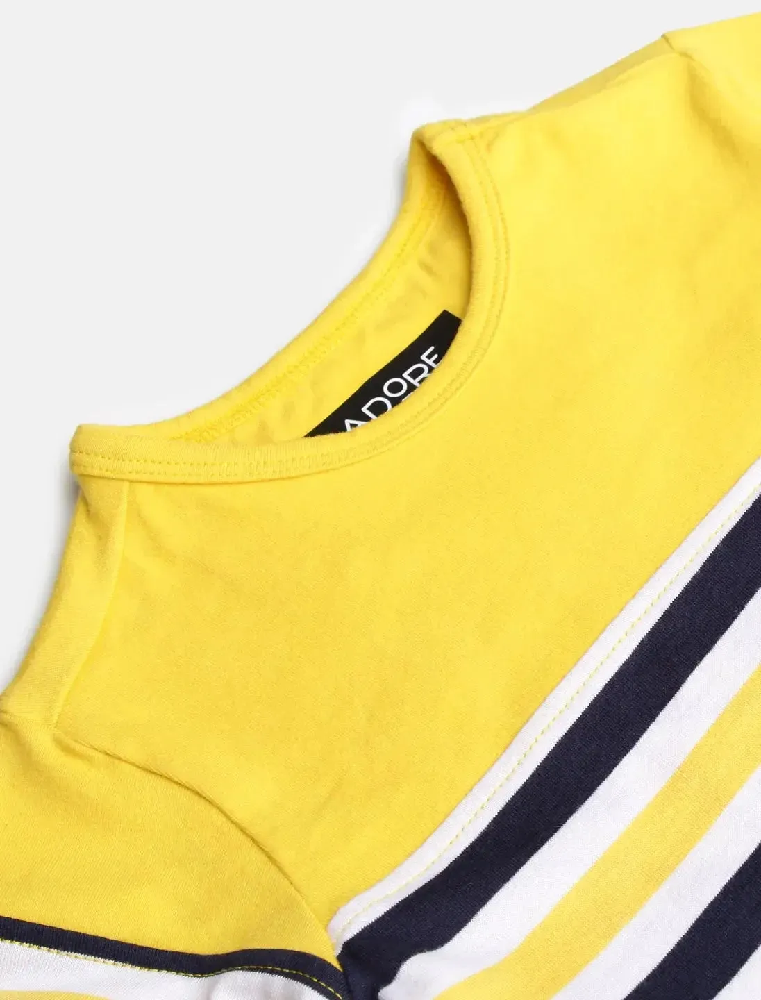 Yellow Patterned Round Neck Cotton T-shirt