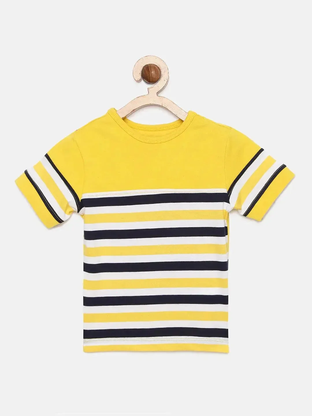 Yellow Patterned Round Neck Cotton T-shirt