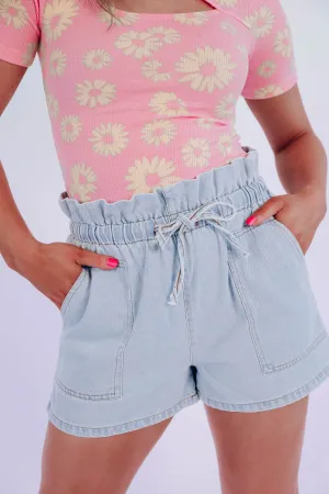 Zara Denim Tie Waist Shorts - Light
