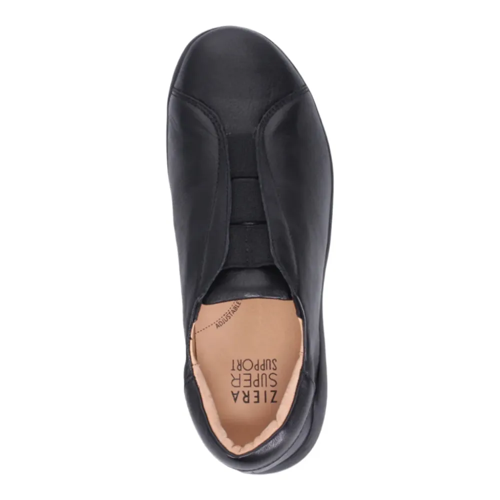 Ziera Yass Black Leather Elastic Flat Shoe (Women's)