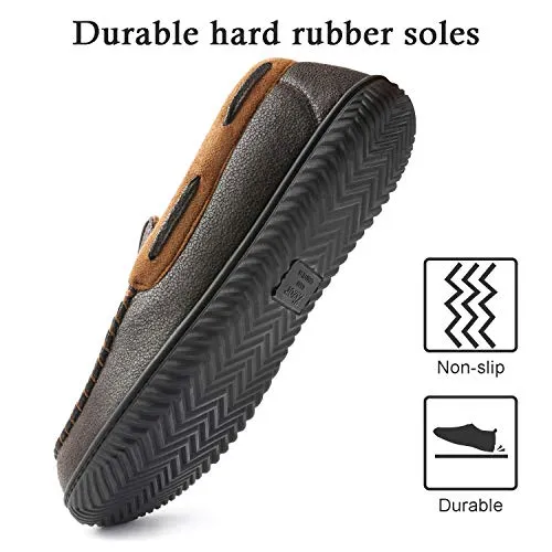 ZIZOR Men's Microsuede Moccasin Slippers, Cozy Memory Foam House Shoes with Anti Skid Rubber Sole,Coffee, US Size 9