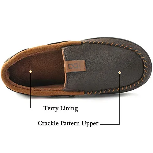 ZIZOR Men's Microsuede Moccasin Slippers, Cozy Memory Foam House Shoes with Anti Skid Rubber Sole,Coffee, US Size 9