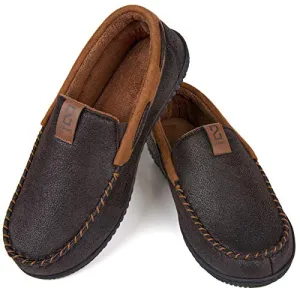 ZIZOR Men's Microsuede Moccasin Slippers, Cozy Memory Foam House Shoes with Anti Skid Rubber Sole,Coffee, US Size 9